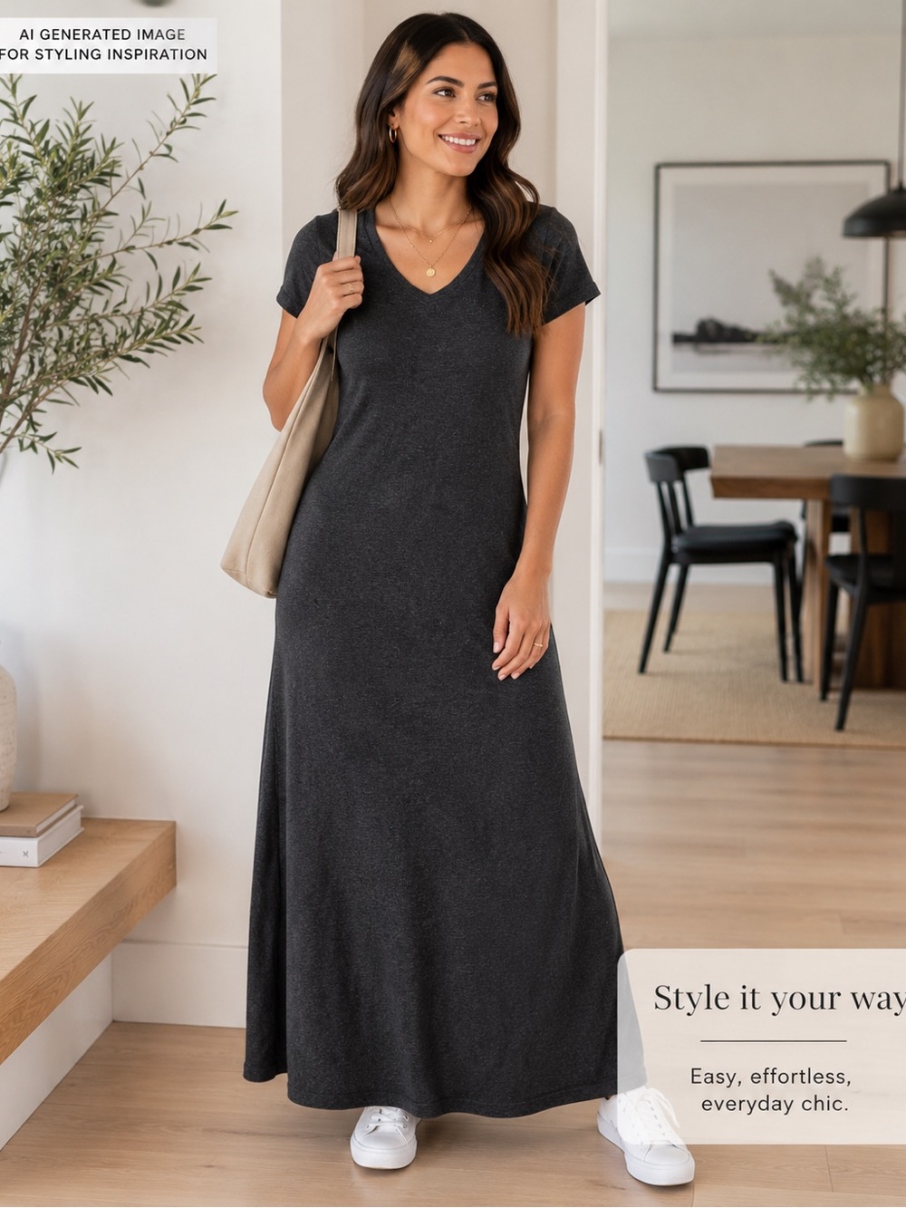 American Eagle Charcoal Wool Blend Knit Maxi Dress M - Picture 5 of 5